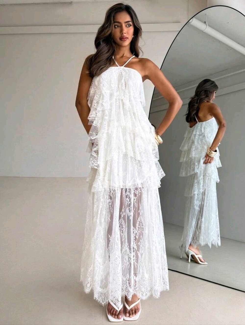 Aloruh Floral Lace Patchwork Tiered Maxi Dress